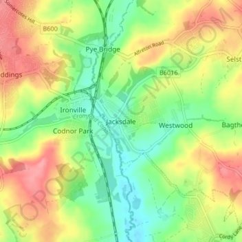 Jacksdale topographic map, elevation, terrain