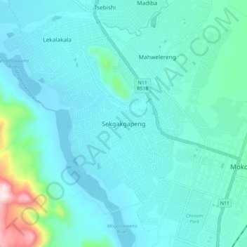 Sekgakgapeng topographic map, elevation, terrain