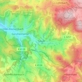 Trösel topographic map, elevation, terrain
