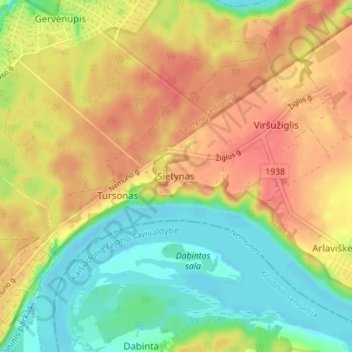 Sietynas topographic map, elevation, terrain
