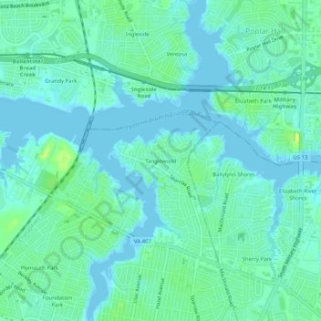 Tanglewood topographic map, elevation, terrain