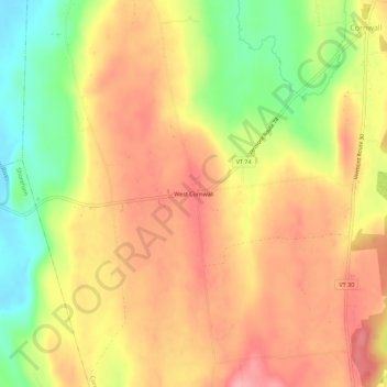 West Cornwall topographic map, elevation, terrain