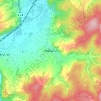 Meckbach topographic map, elevation, terrain