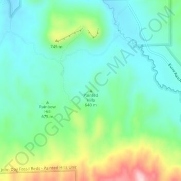 Painted Hills topographic map, elevation, terrain