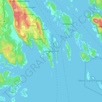 Langesund topographic map, elevation, terrain