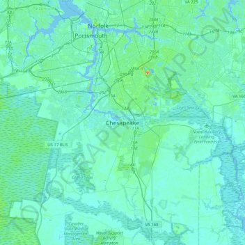 Chesapeake topographic map, elevation, terrain