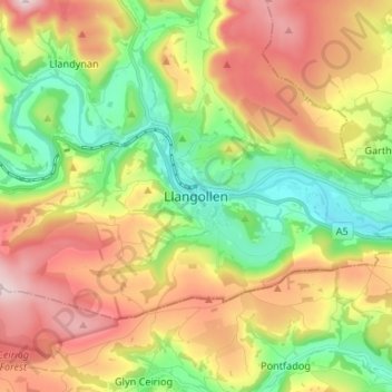 Llangollen topographic map, elevation, terrain