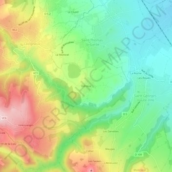 Vidrieux topographic map, elevation, terrain