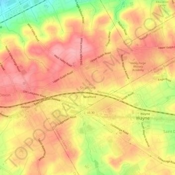 Strafford topographic map, elevation, terrain