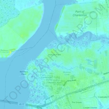 Hobcaw Point topographic map, elevation, terrain
