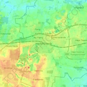 Hedehusene topographic map, elevation, terrain