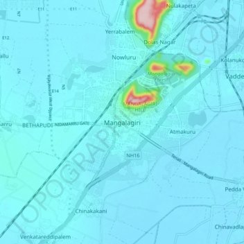 Mangalagiri topographic map, elevation, terrain