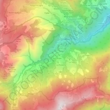 Fellicarolo topographic map, elevation, terrain