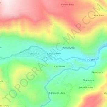 Pusca Grande topographic map, elevation, terrain