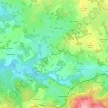 La Prade topographic map, elevation, terrain