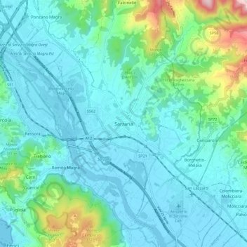 Sarzana topographic map, elevation, terrain