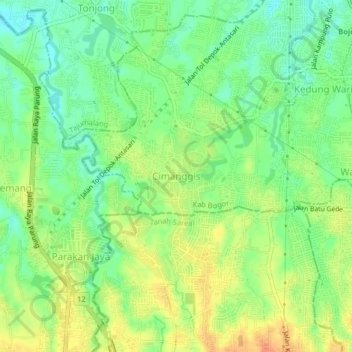 Cimanggis topographic map, elevation, terrain