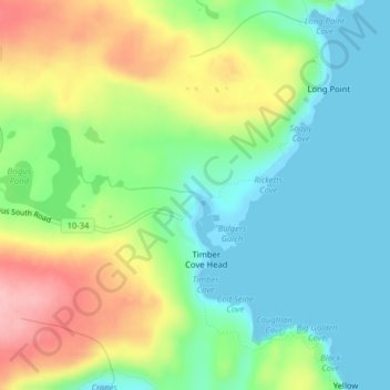 Brigus South topographic map, elevation, terrain