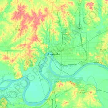 Evansville topographic map, elevation, terrain