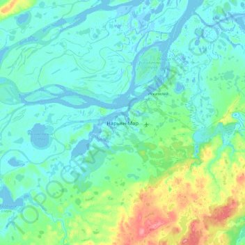Nar'yan-Mar topographic map, elevation, terrain