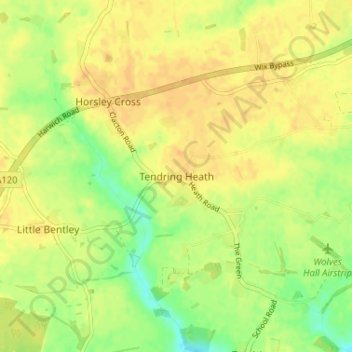 Tendring Heath topographic map, elevation, terrain
