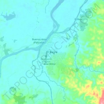 El Bagre topographic map, elevation, terrain