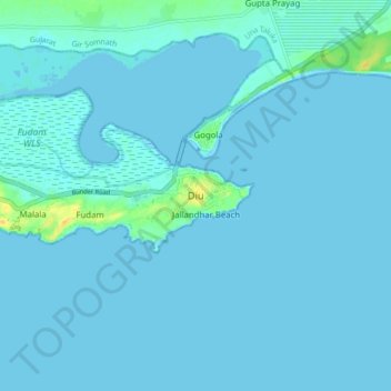 Diu topographic map, elevation, terrain