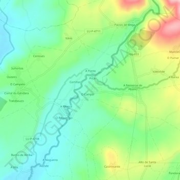 Outeiro topographic map, elevation, terrain