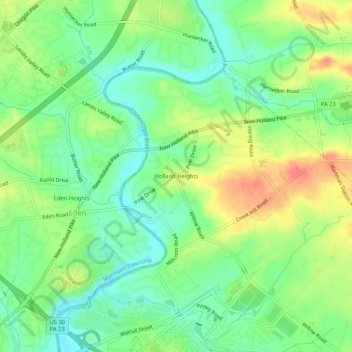 Holland Heights topographic map, elevation, terrain