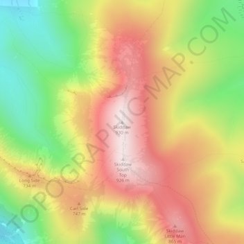 Skiddaw topographic map, elevation, terrain