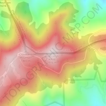 Roan Mountain topographic map, elevation, terrain