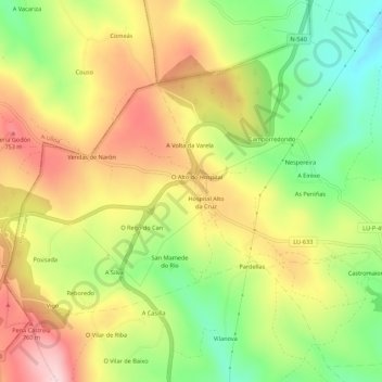 O Hospital topographic map, elevation, terrain