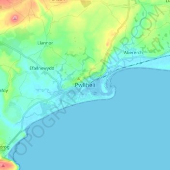 Pwllheli topographic map, elevation, terrain