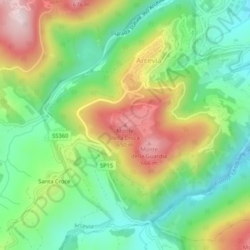 Monte della Croce topographic map, elevation, terrain