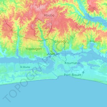 Abidjan topographic map, elevation, terrain