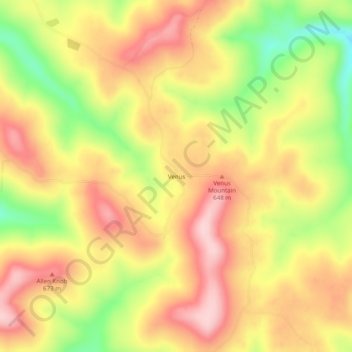 Venus topographic map, elevation, terrain