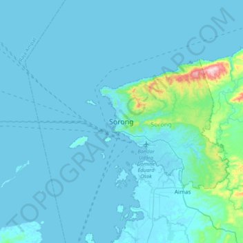 Sorong topographic map, elevation, terrain