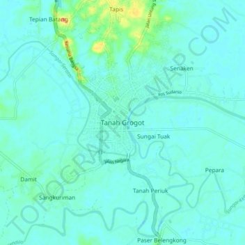 Tanah Grogot topographic map, elevation, terrain