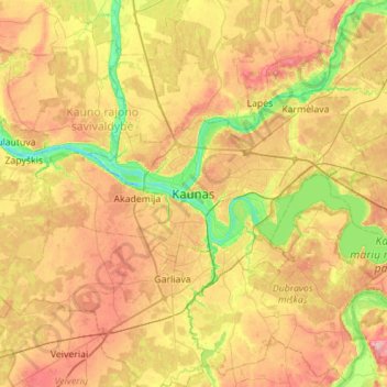 Kaunas topographic map, elevation, terrain