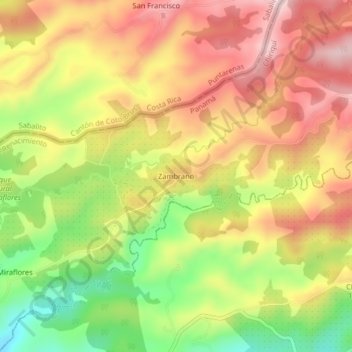 Zambrano topographic map, elevation, terrain