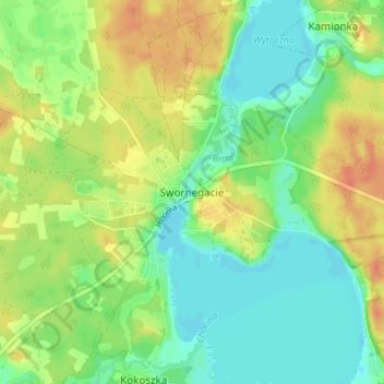 Swornegacie topographic map, elevation, terrain