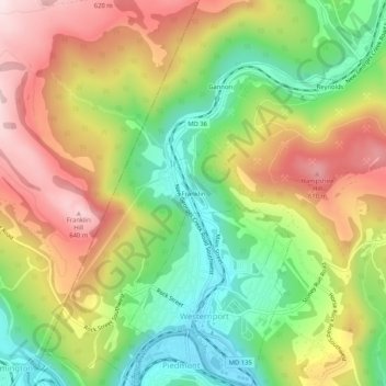 Franklin topographic map, elevation, terrain