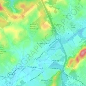 Mayview Heights topographic map, elevation, terrain
