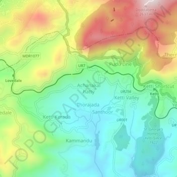 Achanakal hatty topographic map, elevation, terrain