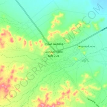 Las Anod topographic map, elevation, terrain