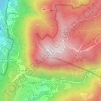 Monte Sighignola topographic map, elevation, terrain
