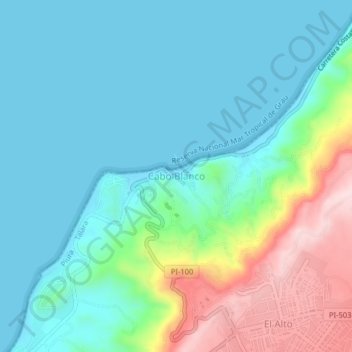 Cabo Blanco topographic map, elevation, terrain