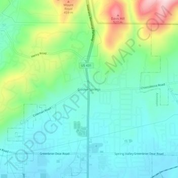 Golden Springs topographic map, elevation, terrain