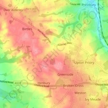 Whirley Grove topographic map, elevation, terrain