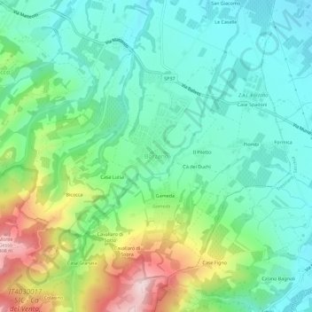 Borzano topographic map, elevation, terrain